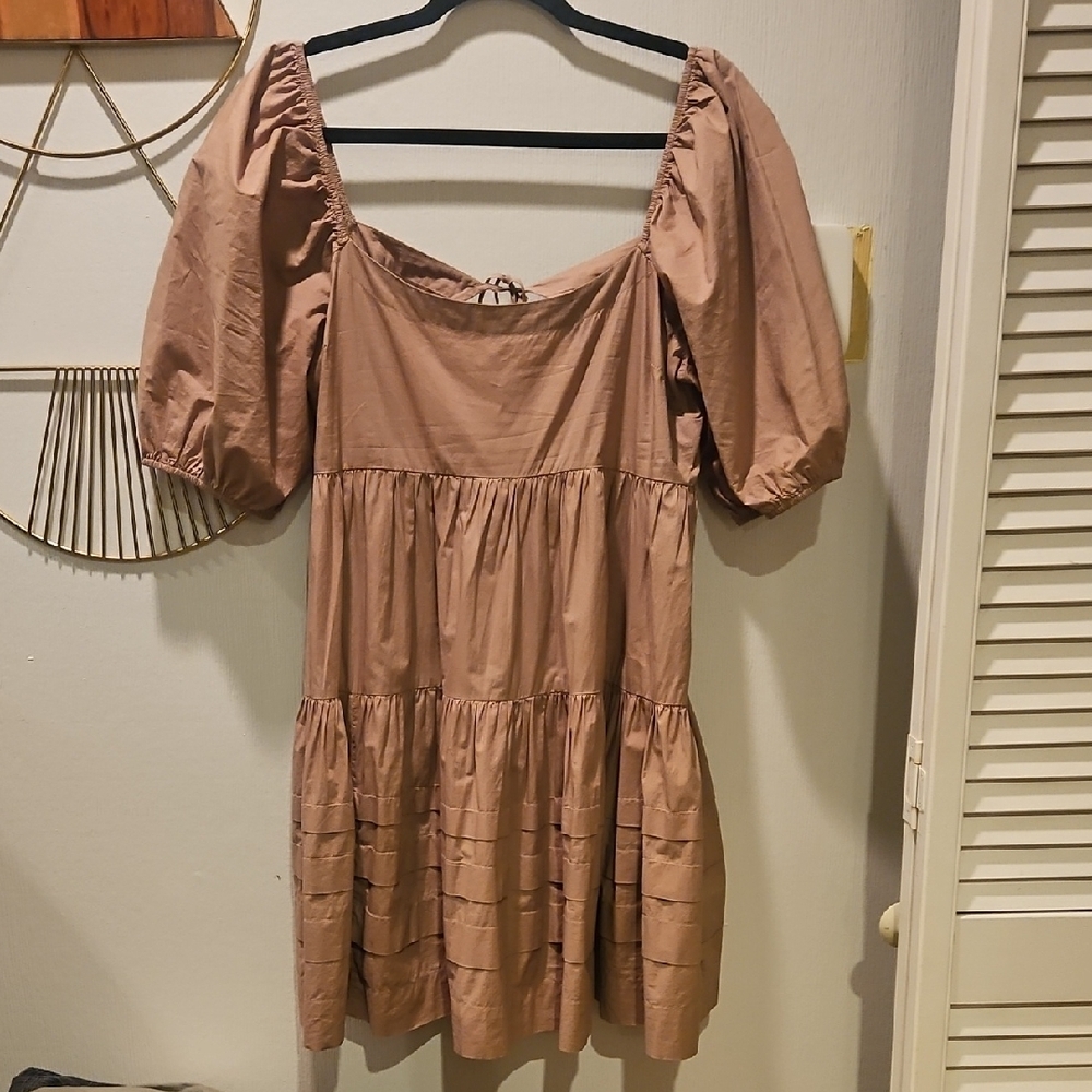 Elegant Tan Puff Sleeve Dress